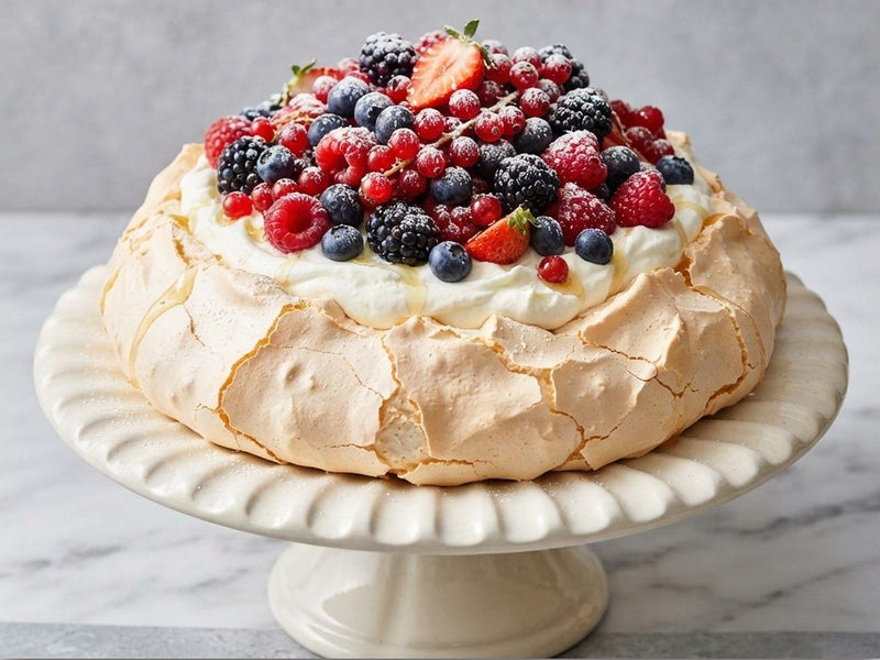 Pavlova z miodem i owocami leśnymi